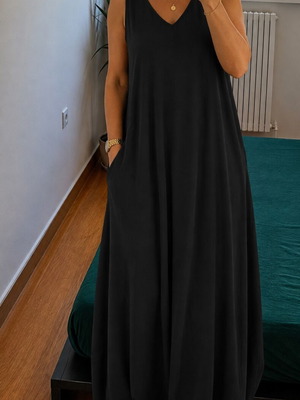 Black maxi dress 4XL, elastic with pockets