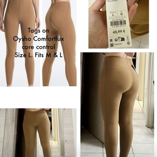 Oysho Compressive Core Control High-Rise Sports Leggings, beige brown