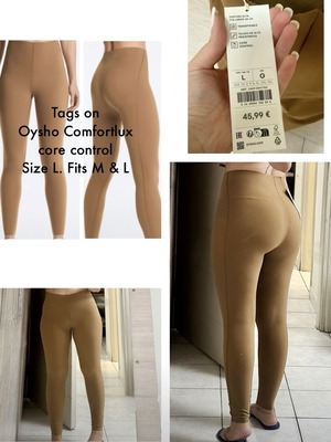 Oysho Compressive Core Control High-Rise Sports Leggings, beige brown