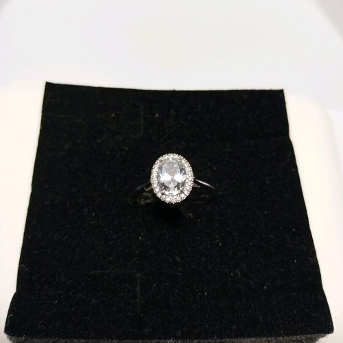 Silver 925 Ring with White Topaz 6x8 and Zirconia new