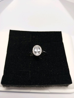 Silver 925 Ring with White Topaz 6x8 and Zirconia new