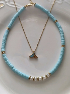 Set of necklace and mermaid tail chain made of stainless steel and polymer clay new