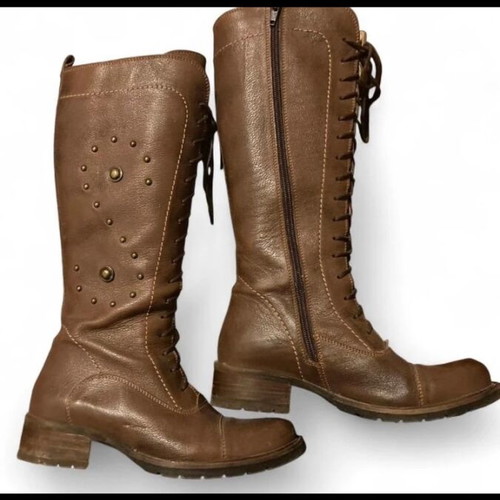 Vintage leather riding boots used, size EU 37, bronze stud details