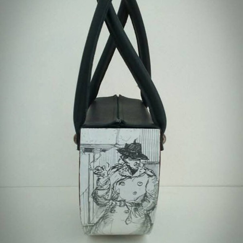 Women's handbag made of wood and calf leather new, black and white