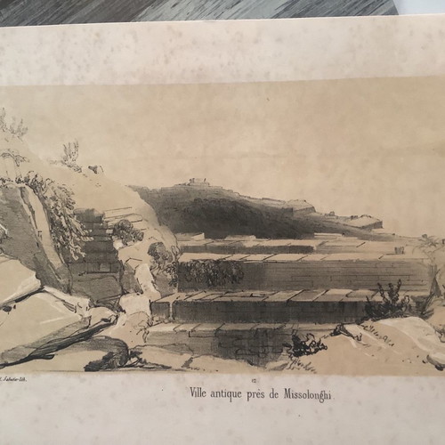 Ancient City Near Missolonghi Lithograph Used 26x16.5cm