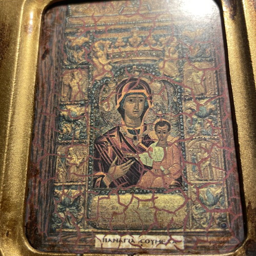 Wooden Icon of Panagia with Certificate of Authenticity handmade frame