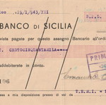 Historical Italian Period Check used, Banca di Cicilia 1943, Rodi