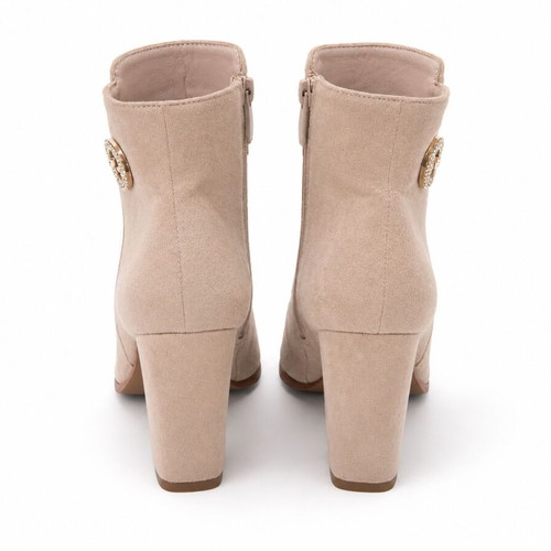 Suede ankle boots with rhinestone buckle, like new, nude color