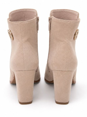 Suede ankle boots with rhinestone buckle, like new, nude color