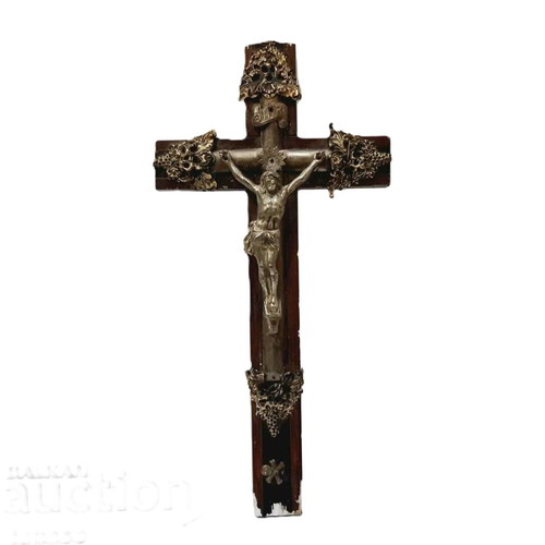 Antique Christian Crucifix used, wood and bronze