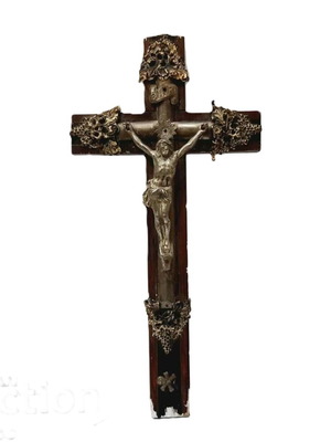 Antique Christian Crucifix used, wood and bronze