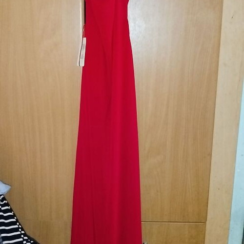 Evening dress red, new, ankle-length, Italian origin