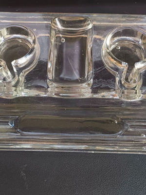 Vintage glass double inkstand with pen holder base