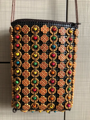 Crossbody bag new decorated with beads brown and orange