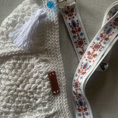 Handmade knitted crossbody bag white made to order