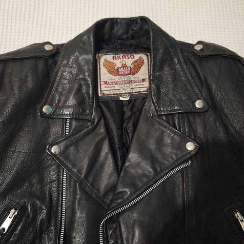 Vintage Akaso Biker Leather Jacket used, size XL, heavyweight black