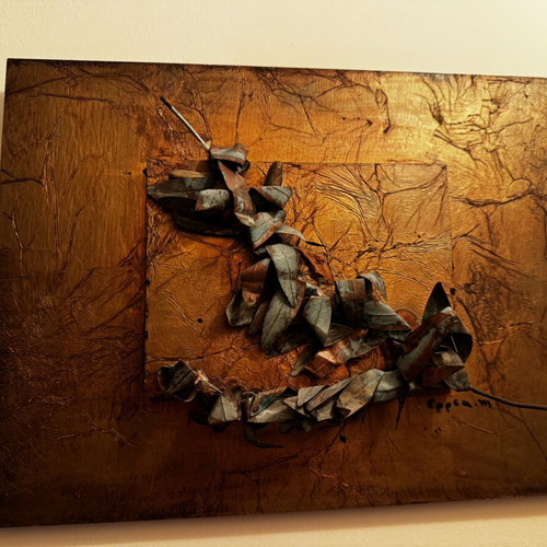Handmade artwork with olive branch metal elements, like new