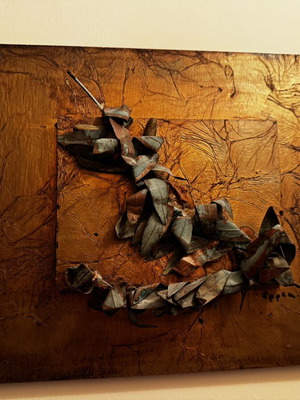 Handmade artwork with olive branch metal elements, like new