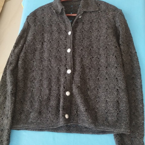 Vintage black knitted cardigan with silver thread and metal buttons size M like new