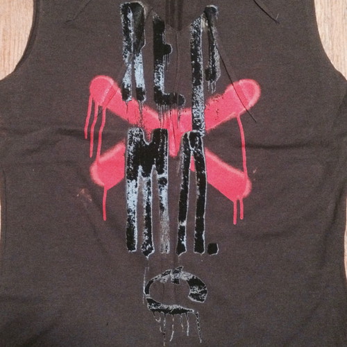 KILLER LOOP SLEEVELESS GREY V NECK - GRAFFITI STYLE STAMP