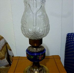 Vintage μπρούντζινη επιτραπέζια λάμπα με κεραμική διακόσμηση