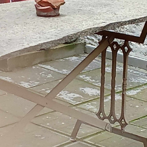 CAST IRON TABLE WITH STONE SURFACE-