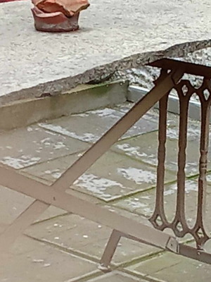 CAST IRON TABLE WITH STONE SURFACE-