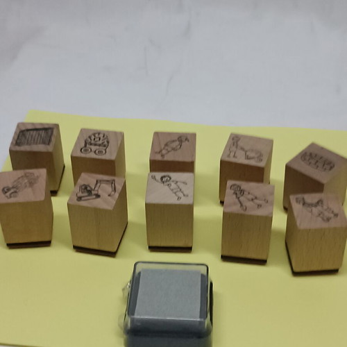 Wooden children's stamps set of 10 with ink pad new