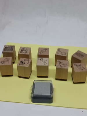 Wooden children's stamps set of 10 with ink pad new