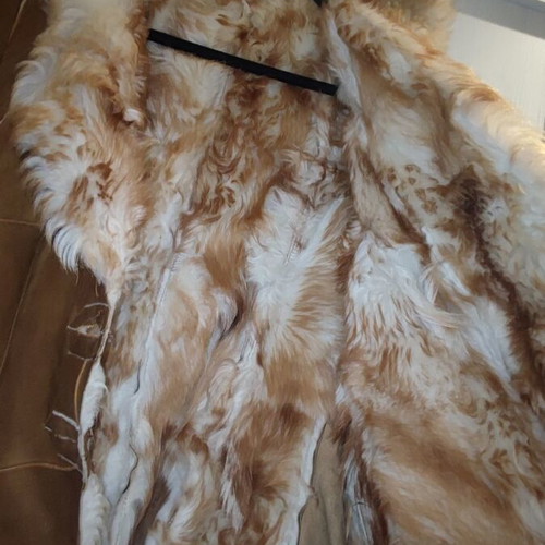 Women's fur with real beaver leather used, size M, white and brown
