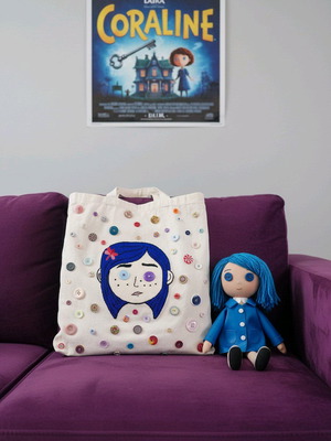 Χειροποίητη βαμβακερή τσάντα ώμου Coraline μπεζ