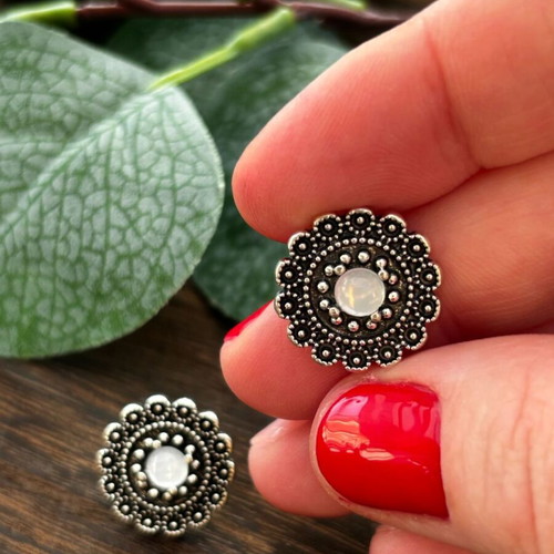 Handmade Vintage Style Silver Tone Floral Stud Earrings