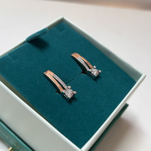 585 Gold Earrings with Diamonds, Modern Elegant Design