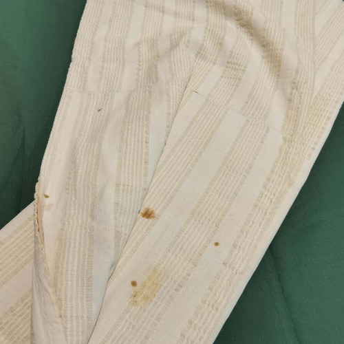 Wool woven bed sheet used, 1930s era with wear and stain