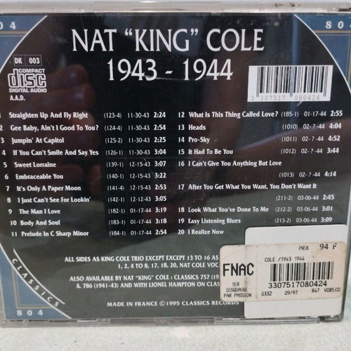 Nat "King" Cole 1943-1944 Classic CD used, jazz, pop