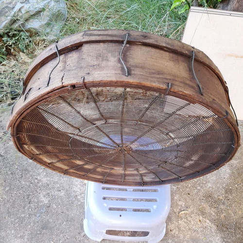Handmade antique sieve with wooden frame and metal mesh