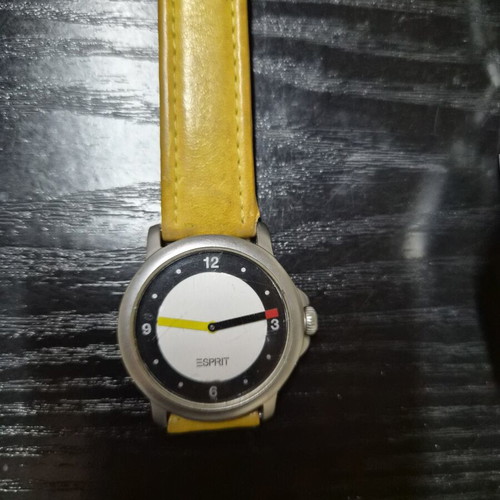 Esprit wristwatch with yellow leather strap and two-tone dial