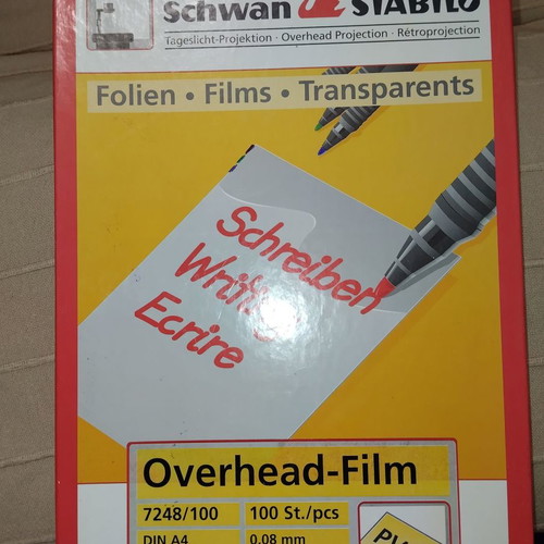 Projector transparencies new, pack of 100 sheets