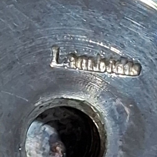 Vintage Lambros Metal Pitcher with Embossed Handle and Classic Curve