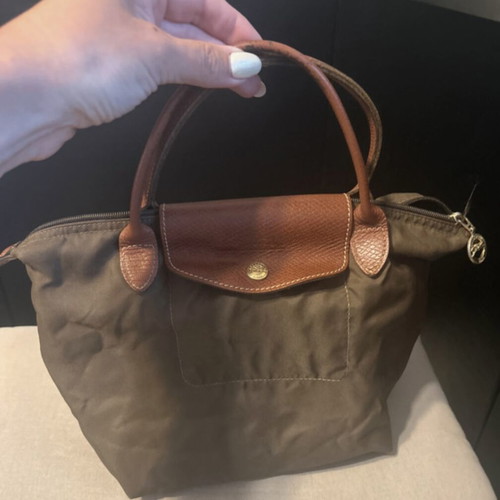 Longchamp handbag used, brown and green