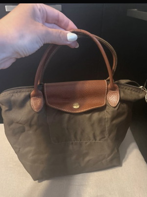 Longchamp handbag used, brown and green