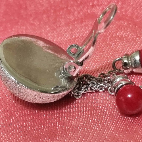 Silver 925 Earrings with Red Coral Stones and Clips like new