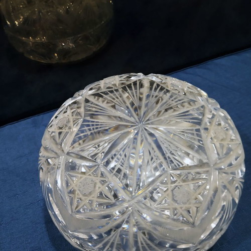 Crystal antique cut fondue dish new