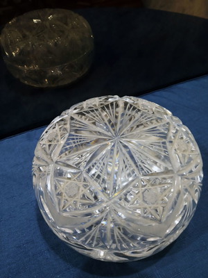 Crystal antique cut fondue dish new