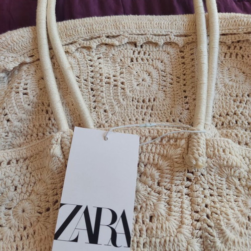 Zara crochet bag large knitted summer beige bag