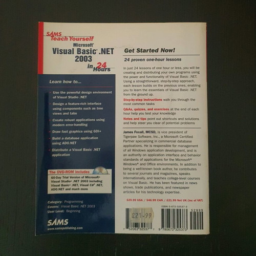 Teach Yourself Visual Basic .Net 2003 book used with CD