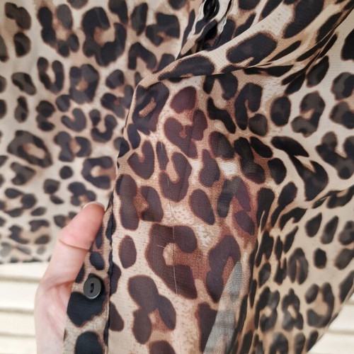Leopard print shirt refurbished, size S, polyester, beige and brown