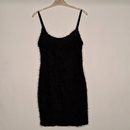 Black fuzzy dress like new with adjustable straps, size S