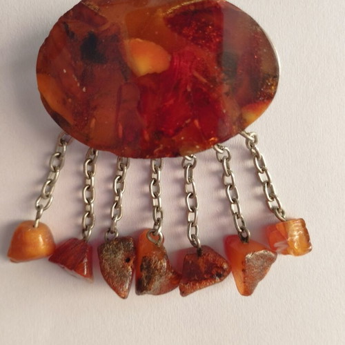 Baltic amber brooch like new with silver chains