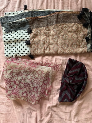 Set of turban and 2 scarves semi-transparent and large